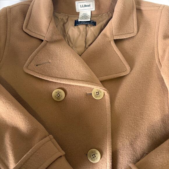 L.L.BEAN Classic 100% Wool Premium Italy Fabric Peacoat Coat in Camel Size 14 - Picture 9 of 16